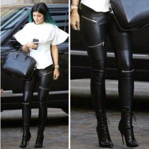 Zara Faux Leather Zip Moto Pants Kylie Jenner Sz M